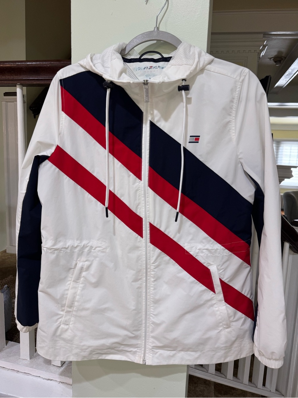 Tommy Hilfiger White Jacket with Red & Navy Logo